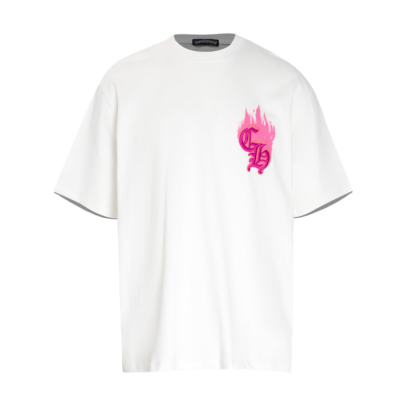Chrome Heart T Shirts Croix Flame Sanskrit Embroidery Printed T-Shirt Fashion Short Sleeve
